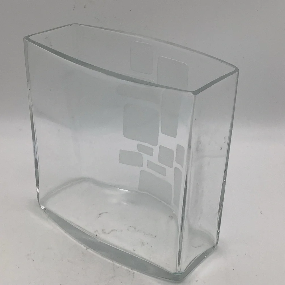 Modern Clear Glass Vase with Etched Geometric Design